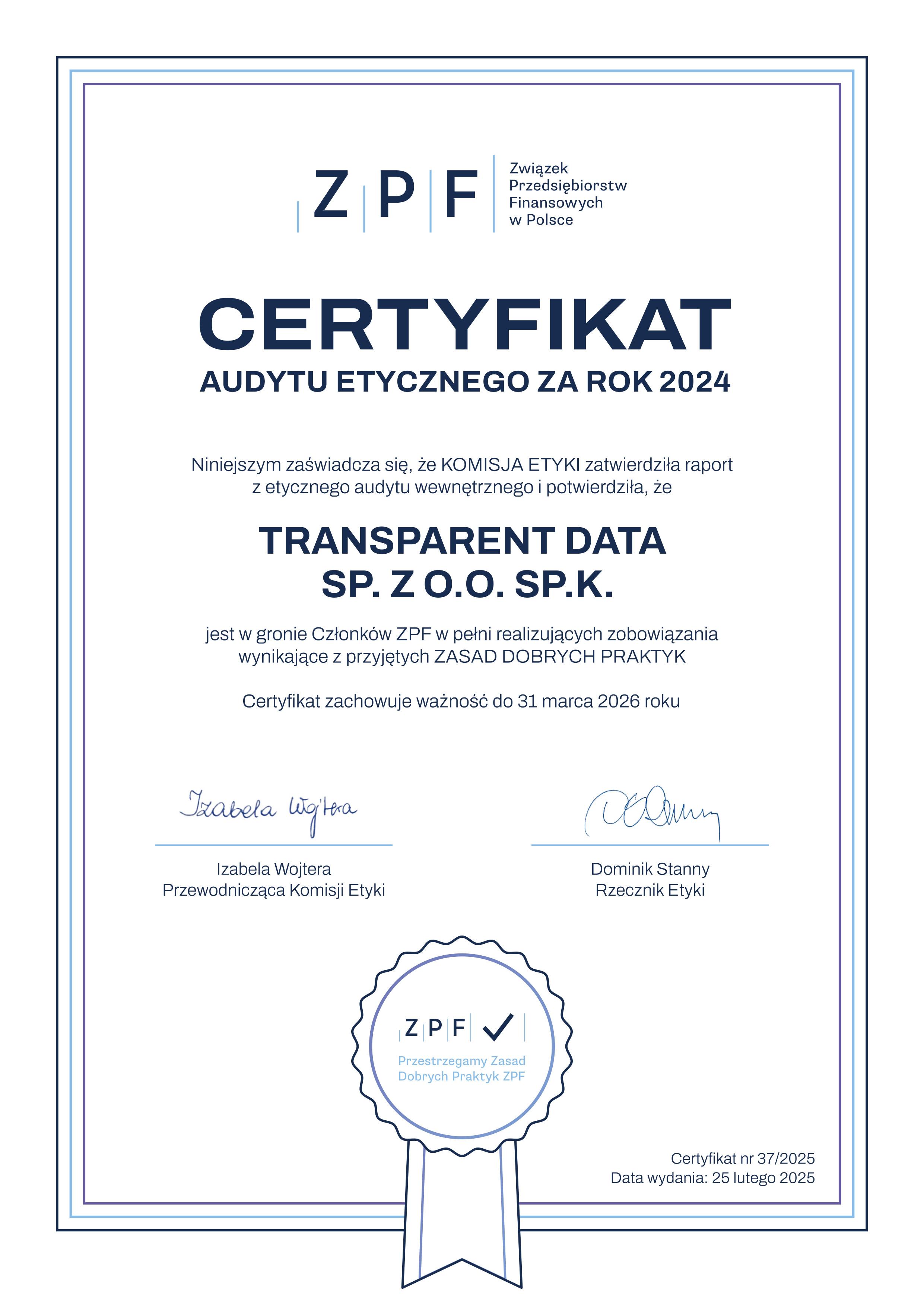 ZPF certificate